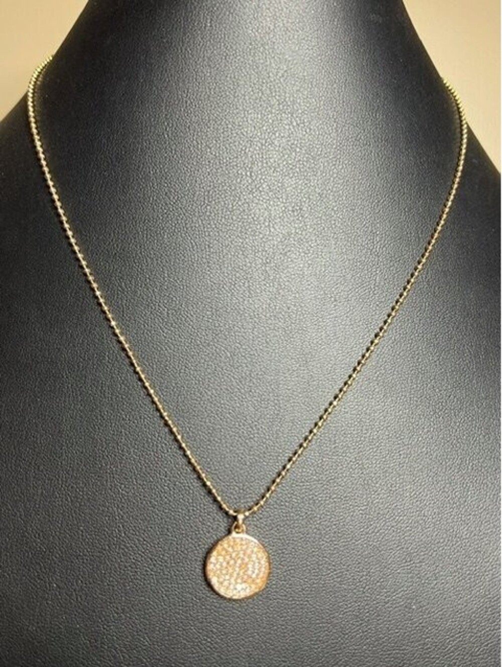 B7299 Michael Kors Pave Disc Pendant Necklace Rose Gold Tone Chain Toggle 17"